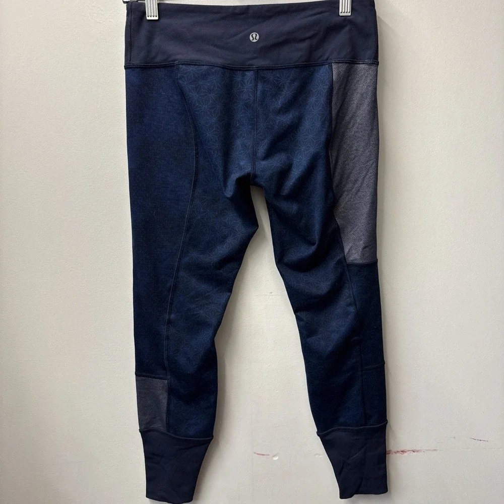 Lululemon Wunder Under Sz 8 Blue Sashiko Kanoko Twist Inkwell Patchwork Leggings - Picture 6 of 8